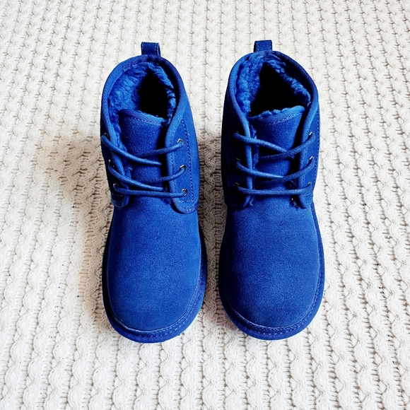 UGG Neumel II Chukka Boots Unisex Dive Blue Leather Suede Wool Lined Big Kid 3 - Picture 4 of 16